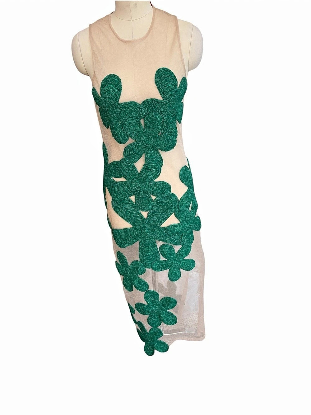 Simon Miller Green Crochet Floral Sheer Midi Maxi Dress Size Small - Picture 3 of 9